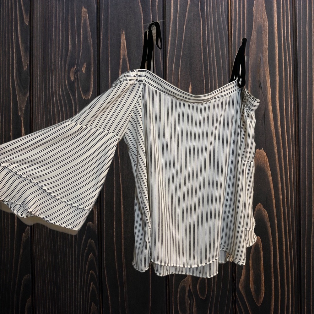 Ann Taylor - Loft Off The Shoulder Pinstripe Blouse